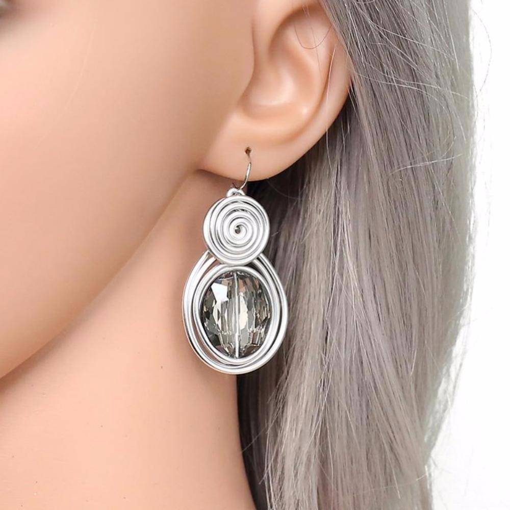 earrings Handmade Big Metal Wire Dangle Hanging Hook Crystal Drop Earrings