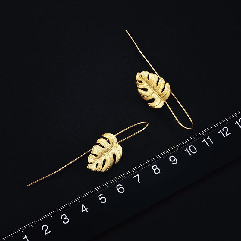 Earrings Handmade Palm Leaf Drop, Dangle Earrings, 925 Sterling Silver Fine Jewelry,  Monstera Leaves Design