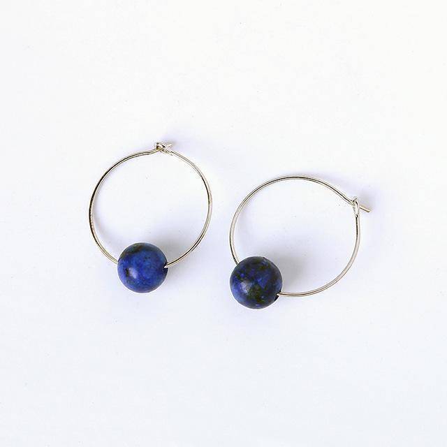 14 Colors, Natural Stone Hoop Earrings Beaded 2CM Earring