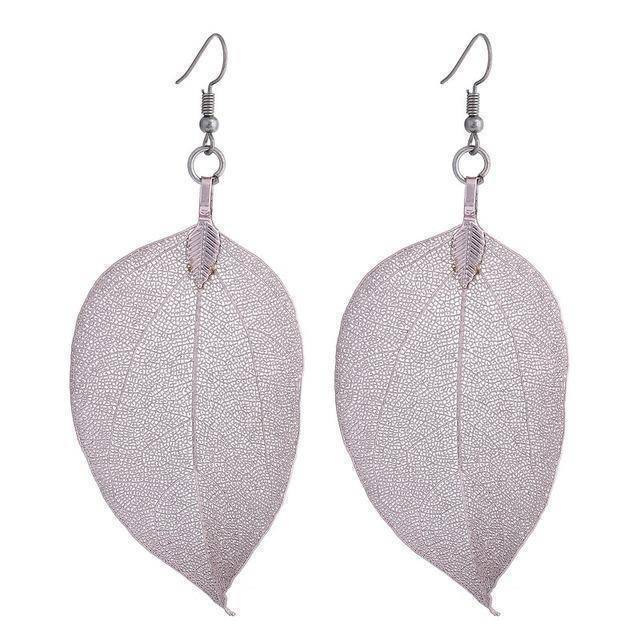 earrings lavender Bohemian Long Earrings Unique Natural Real Leaf Big Earrings