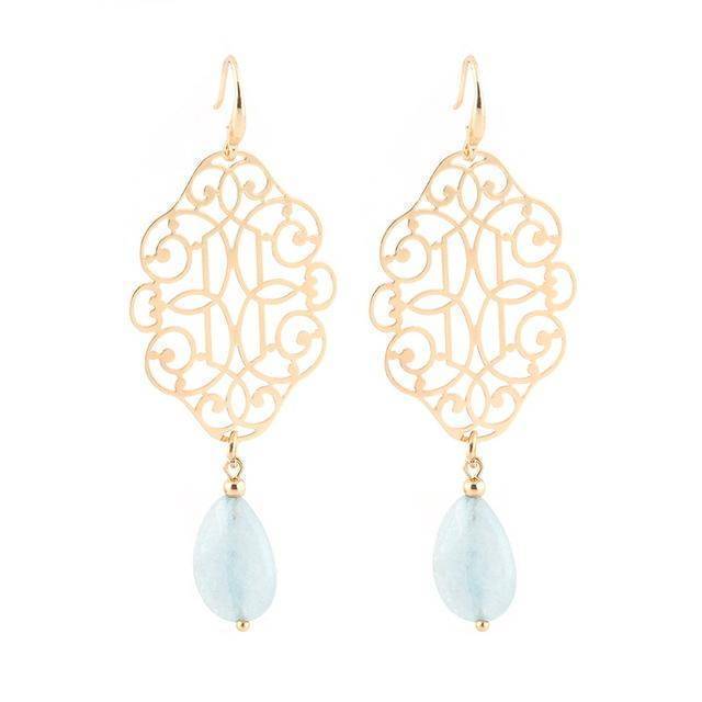Earrings Lt Blue Drop Earrings Pendientes Copper Shell Natural Stone Statement Earrings For Women Wedding Party Jewelry Bohemian