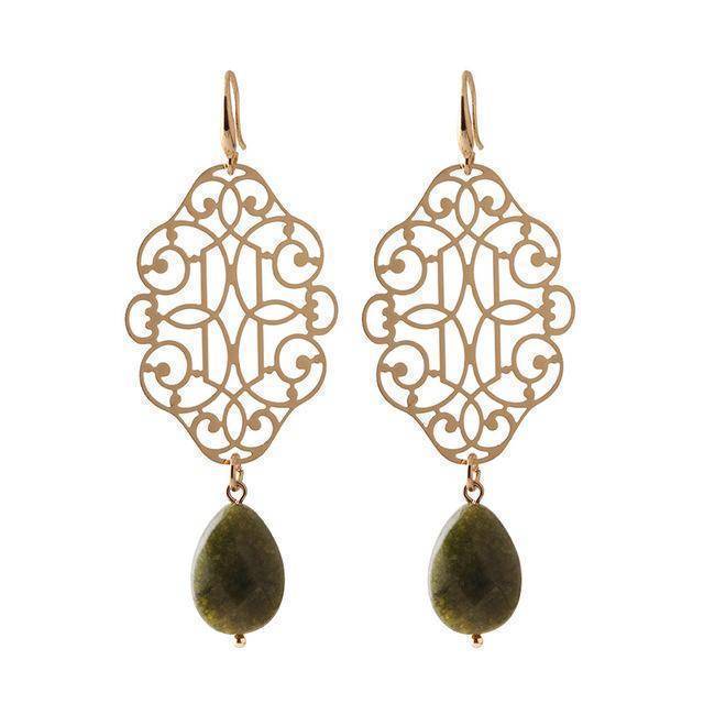 Earrings Military Green Drop Earrings Pendientes Copper Shell Natural Stone Statement Earrings For Women Wedding Party Jewelry Bohemian
