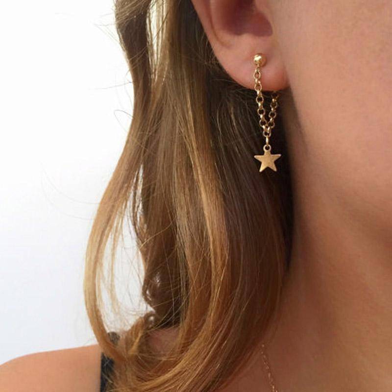 Earrings New fashion jewelry accessories gold color star  design chain angle earring best gift for lover's girl wholesale E370
