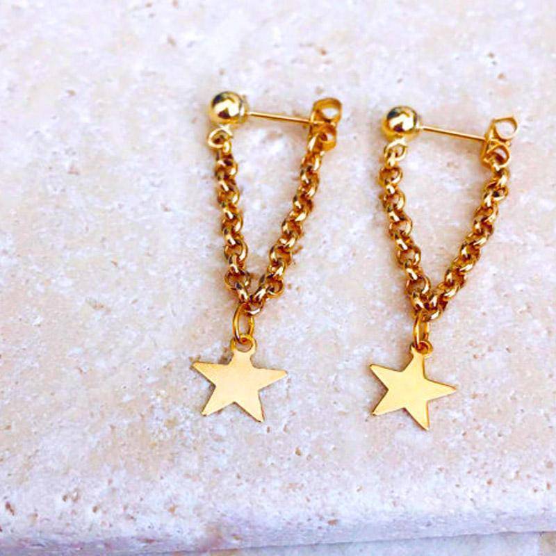 Earrings New fashion jewelry accessories gold color star  design chain angle earring best gift for lover's girl wholesale E370