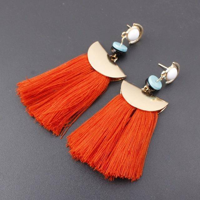 earrings orange Bohemian Ethnic Big Long Tassel Earrings