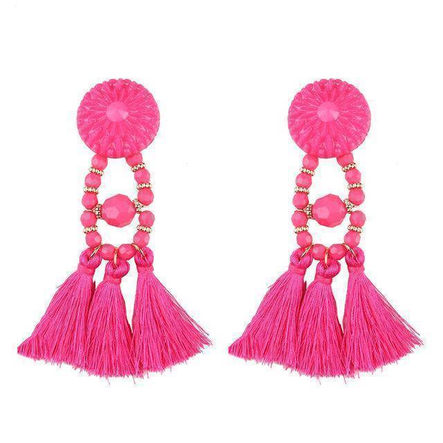 earrings Pink Bohemian Beads Long Big Earrings Tassel Drop Earrings