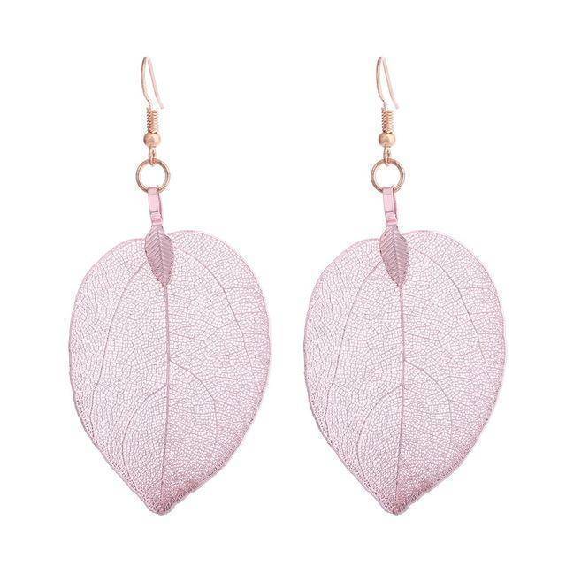 earrings Pink Bohemian Long Earrings Unique Natural Real Leaf Big Earrings