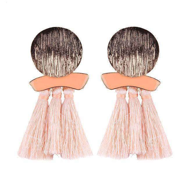 earrings Pink Bohemian Statement  Gold Circle Tassel Drop Earrings