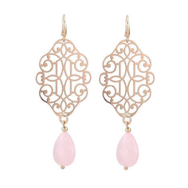 Earrings Pink Drop Earrings Pendientes Copper Shell Natural Stone Statement Earrings For Women Wedding Party Jewelry Bohemian