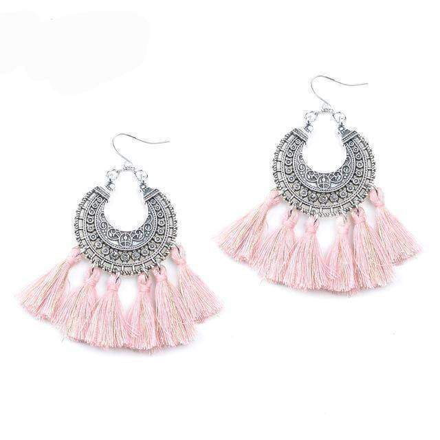 Earrings pink Fashion boho tassel earring vintage bohemia women jewelry