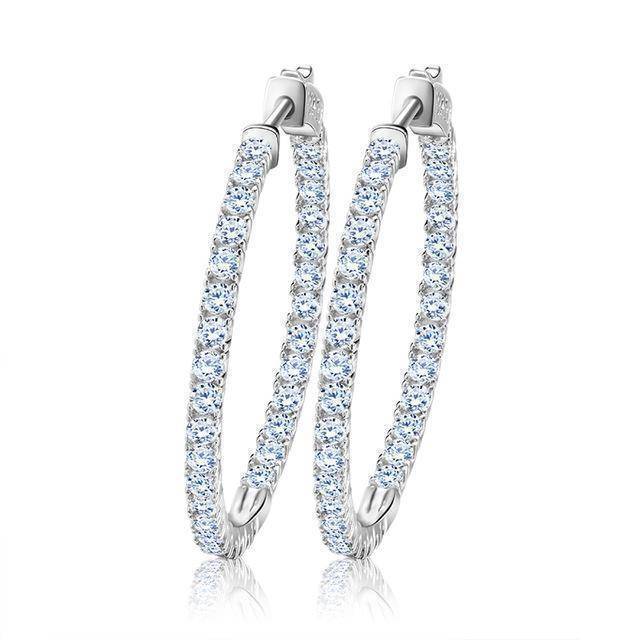 Earrings Platinum Plated High Polished Hoop Earrings Paved with AAA Austrian Cubic Zirconia