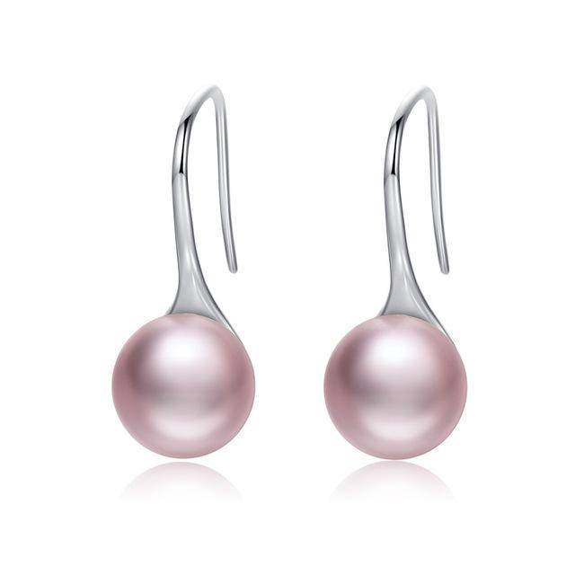 925 Sterling Silver Elegant Round Pure Love Pearl Drop Earrings