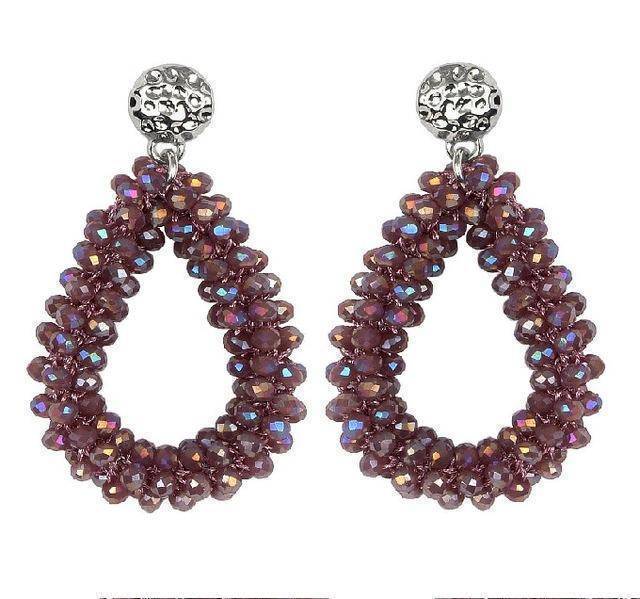 Earrings Purple Baroque big long Tear drop Crystal earrings
