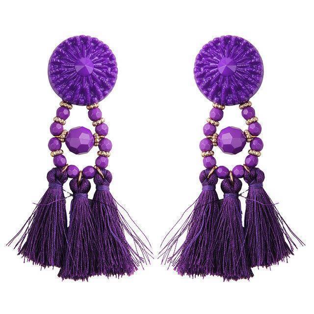earrings Purple Bohemian Beads Long Big Earrings Tassel Drop Earrings
