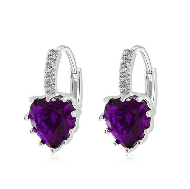 earrings Purple Sale! Charming Heart Cubic Zirconia Earrings For Women Beautiful Hoop Earrings 5 Colors Available