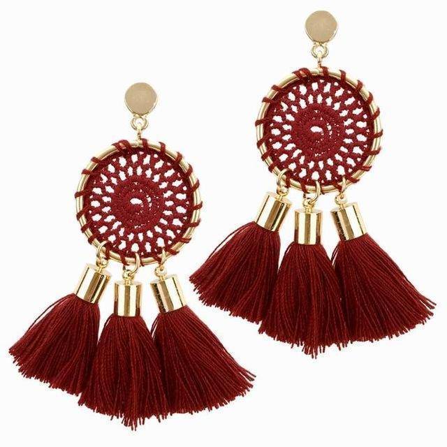 7 Colors, Net Weaving Bohemia Tassels Earrings