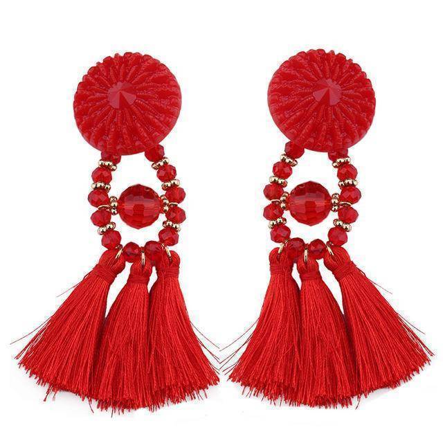 earrings Red Bohemian Beads Long Big Earrings Tassel Drop Earrings