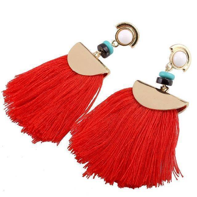 earrings red Bohemian Ethnic Big Long Tassel Earrings