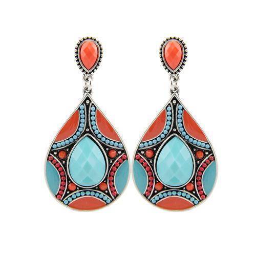 Earrings Red Brincos New Drop Earrings For Women Ethnic Vintage Silver Color Multicolor Bead Large Bohemia Dangle Earrings Statement Jewelry