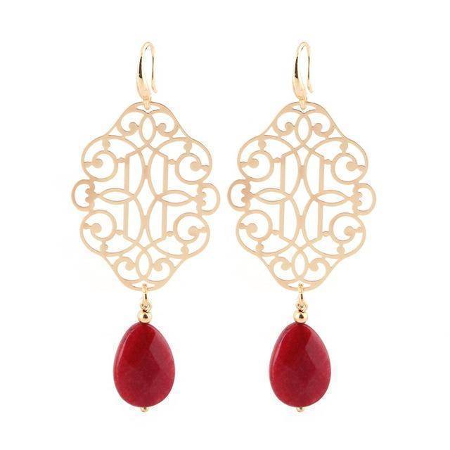Earrings Red Drop Earrings Pendientes Copper Shell Natural Stone Statement Earrings For Women Wedding Party Jewelry Bohemian