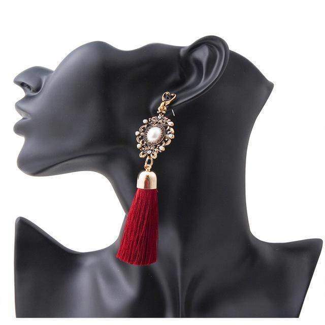 Earrings Red Free!! Just pay $5.95 for shipping - Tassel Fringe Earrings Big Pearl Drop Dangle Earrings - Sale