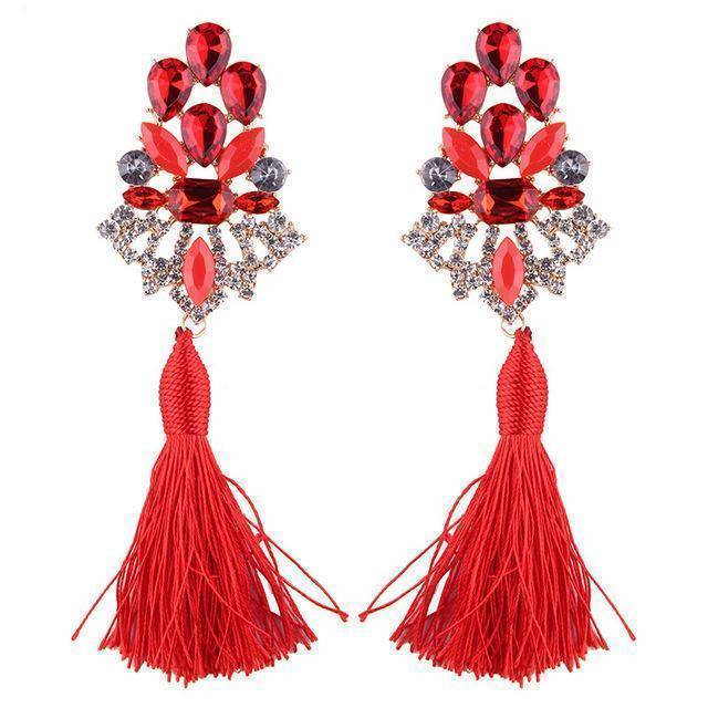 earrings Red Fringed Statement Drop Tassel Earrings