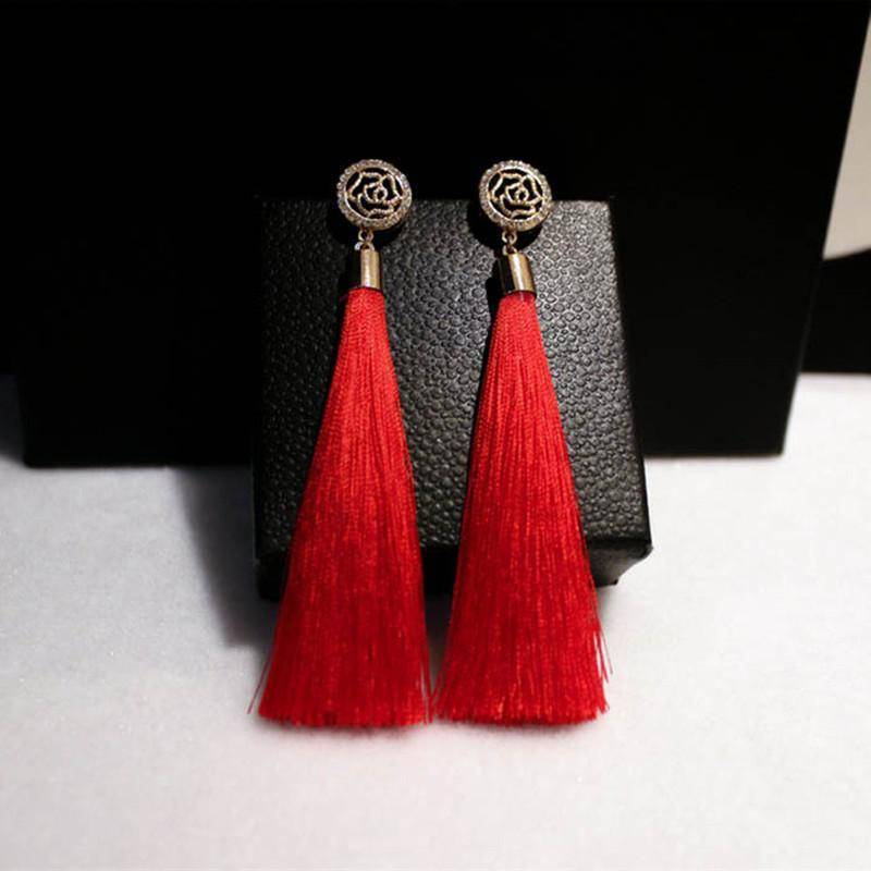 earrings Red High Quality Camellia Tassel Vintage Earrings