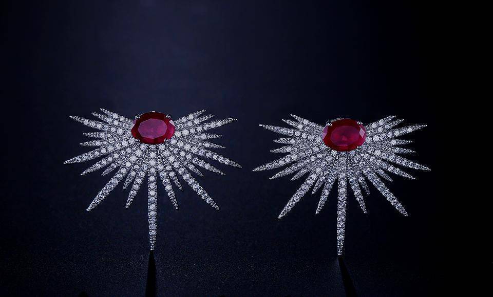 Earrings Red Pave Zirconia Crystal Spike Shape Stud Earrings Fashion Dragonfly Earrings for Women Wedding Party Gift Jewelry FSEP628