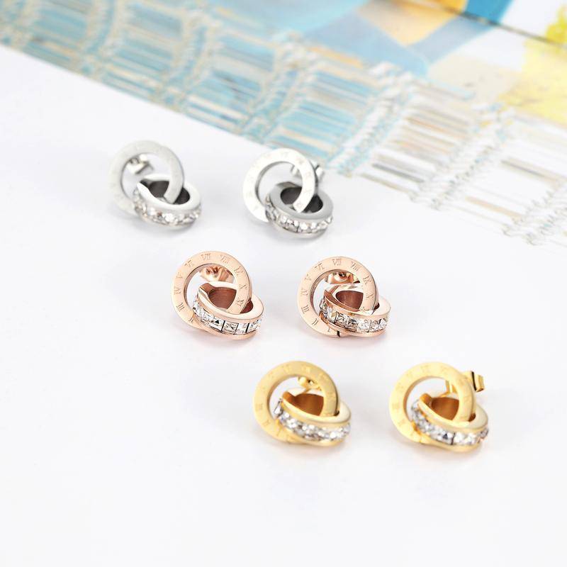 earrings Roman Numerals Crystal Stud Earrings Titanium Steel
