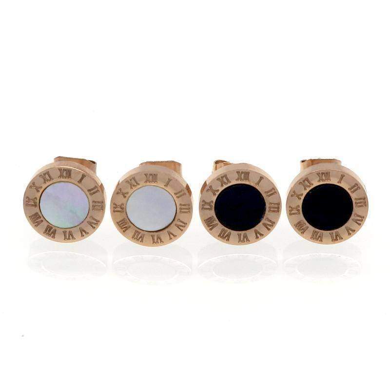 earrings Rose Gold / Black Roman Numeral Stud Earrings - Stainless Steel