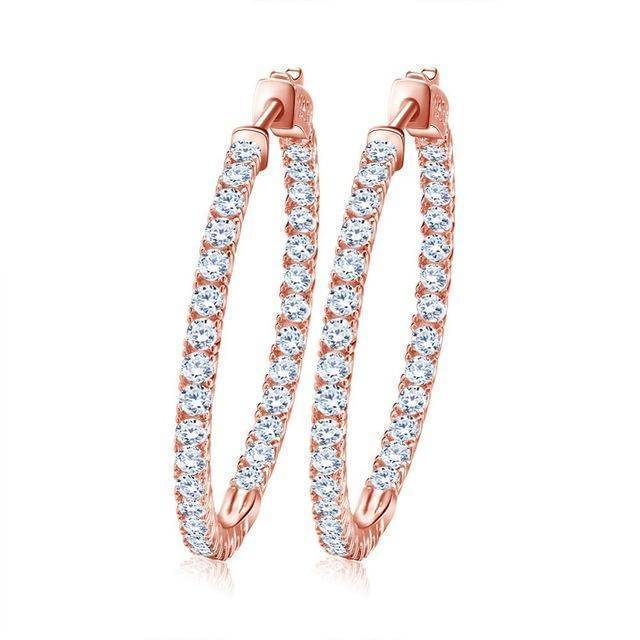 Earrings Rose Gold Color High Polished Hoop Earrings Paved with AAA Austrian Cubic Zirconia