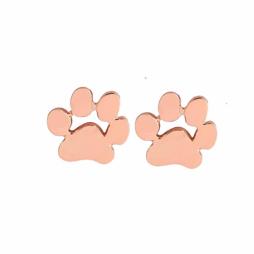 earrings Rose Gold Cute Cat and Dog Paw Stud Earrings