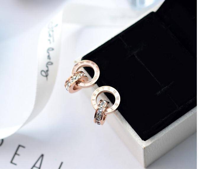 earrings Rose Gold Roman Numerals Crystal Stud Earrings Titanium Steel
