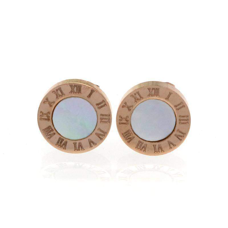 earrings Rose Gold / White Roman Numeral Stud Earrings - Stainless Steel