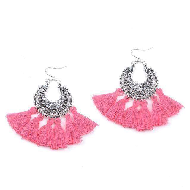 Earrings rose pink Fashion boho tassel earring vintage bohemia women jewelry