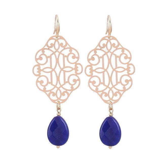 Earrings Sapphire Drop Earrings Pendientes Copper Shell Natural Stone Statement Earrings For Women Wedding Party Jewelry Bohemian