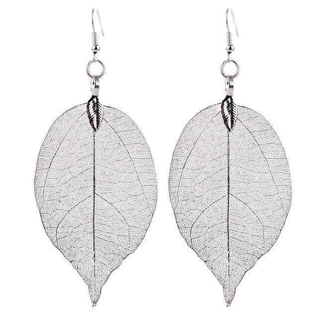 earrings Silver Bohemian Long Earrings Unique Natural Real Leaf Big Earrings