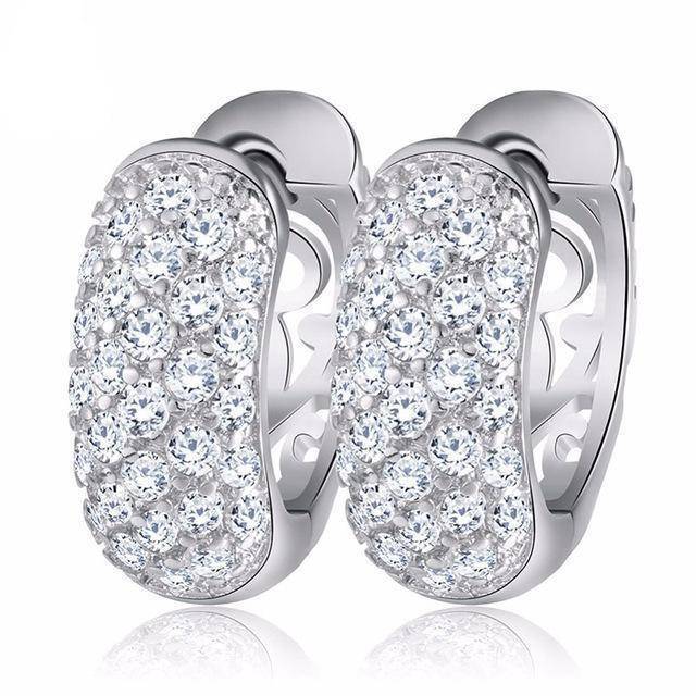 earrings Silver Circle Austrian Clear CZ Earring for Women Fashion Party Elegant Stud Earrings Jewelry
