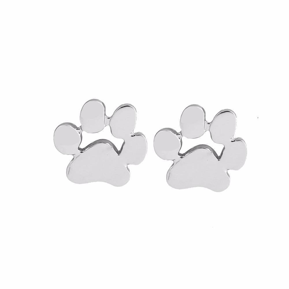 earrings Silver Cute Cat and Dog Paw Stud Earrings