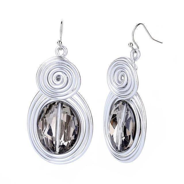 earrings silver Handmade Big Metal Wire Dangle Hanging Hook Crystal Drop Earrings