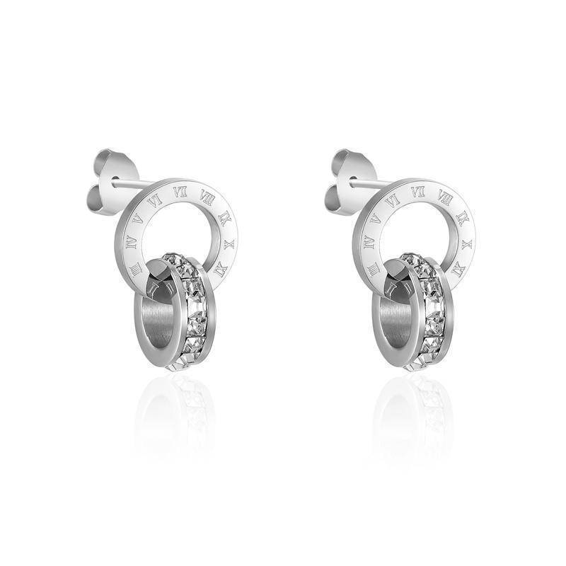 earrings Silver Roman Numerals Crystal Stud Earrings Titanium Steel