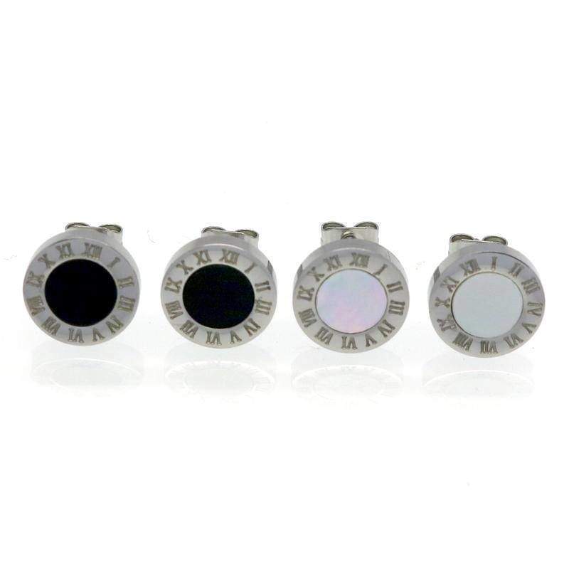 earrings Silver / White Roman Numeral Stud Earrings - Stainless Steel
