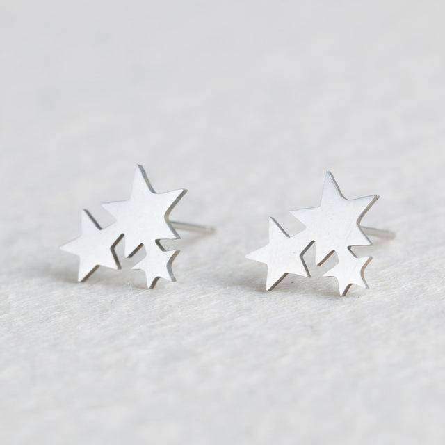 earrings Stars 15 Styles, Minimalist Shiny Silver Cute Stud Earrings Stainless Steel