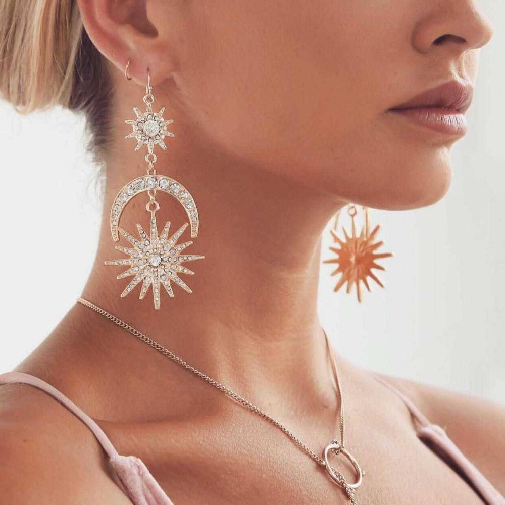 1pair Delicate Fashionable Elegant Sun & Moon Shaped Pendant Earrings |  SHEIN ASIA