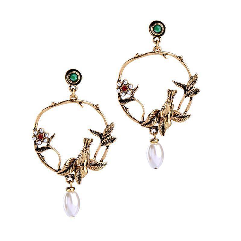 Earrings Vintage 3D bird pearl drop earring