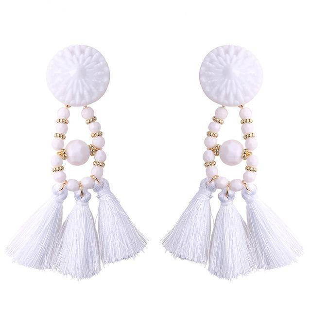 earrings White Bohemian Beads Long Big Earrings Tassel Drop Earrings