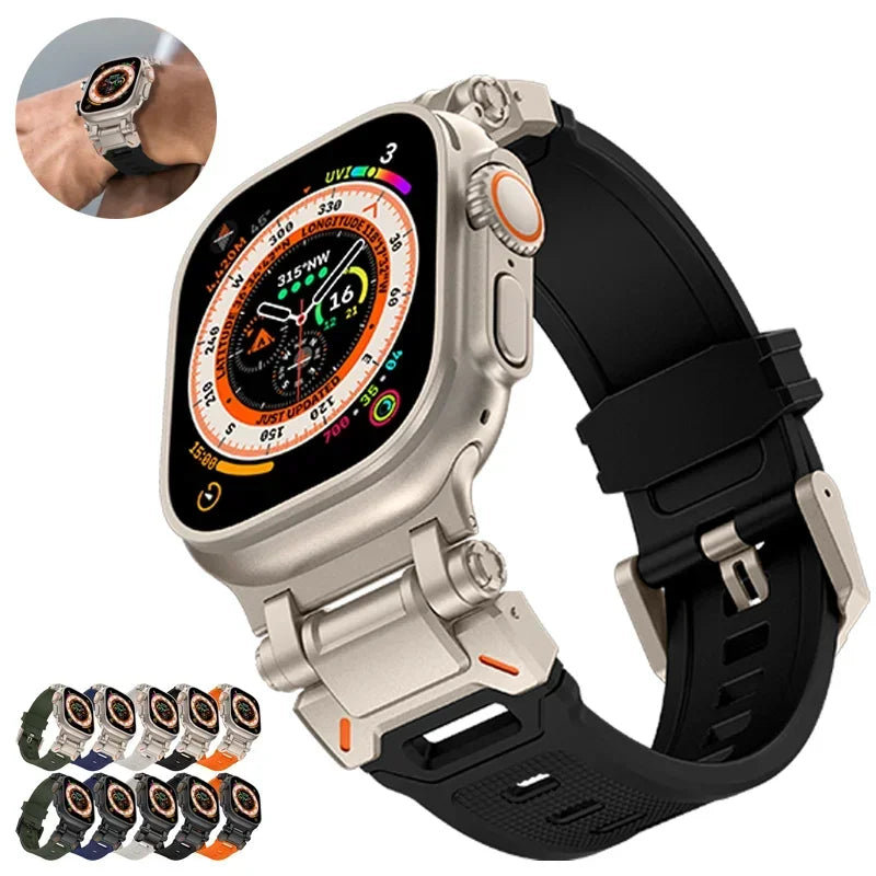Soft Strap For Apple Watch Ultra 2 1 Band 49mm 45mm 44mm 42mm Luxury Rubber Bracelet For iWatch Series 9 8 7 6 SE 5 Accessories