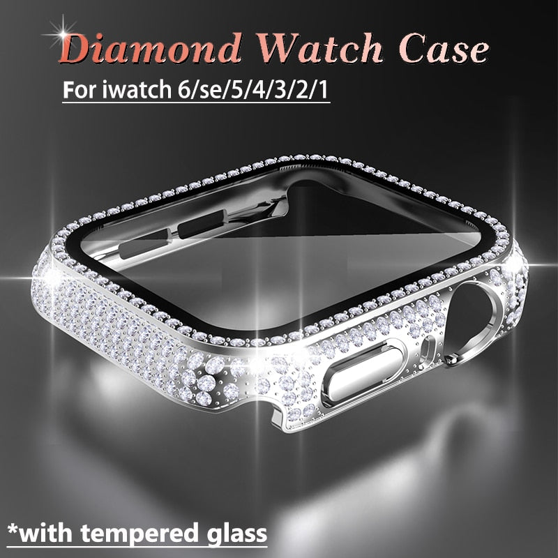 Glass + Cover for Apple Watch case Series 6 5 4 Diamond bumper + Screen Protector iWatch 38mm 40mm 42mm 44mm Accessories |Watch Cases|
