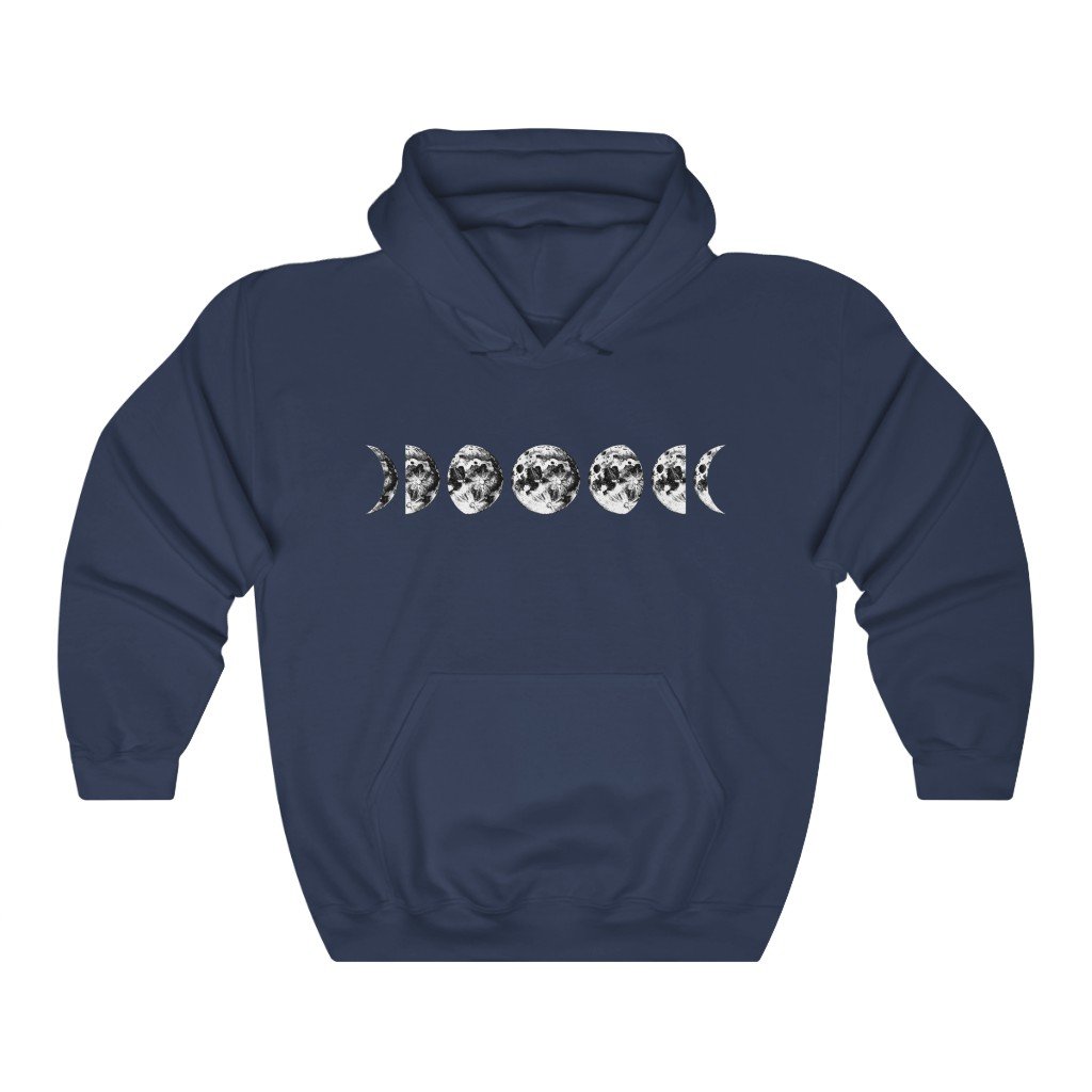 Hoodie Navy / S Moon Phases Hooded Sweatshirt - Moon Hooded Sweatshirt - Moon Phases - Unisex