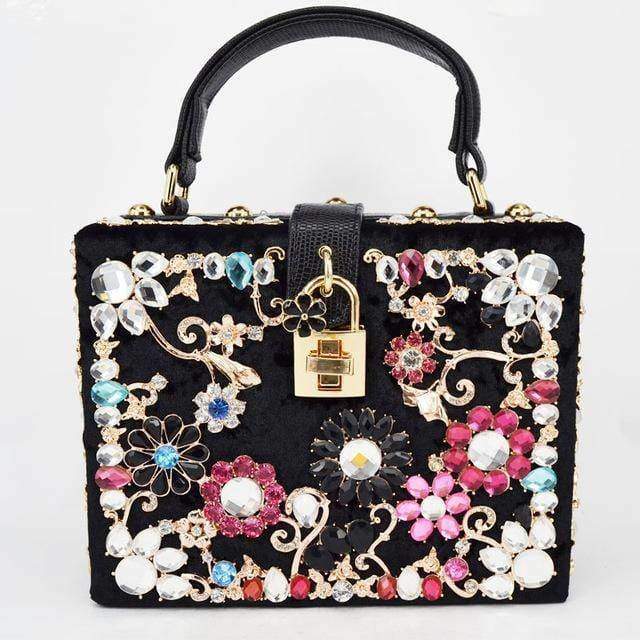 Buy Generic Fashion Box evening bag diamond flower Clutch Bag hollow relief  Acrylic luxury handbag banquet party purse women's Shoulder bag Color  Black-350850 at